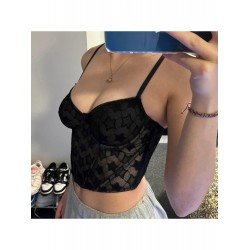 Sexy Star Patchwork Black Cropped Camisole Tops  Sexy Star Patchwork Black Cropped Camisole Tops
