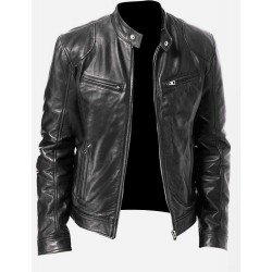 Leather Black Stand Collar Men Jackets Leather Black Stand Collar Men Jackets
