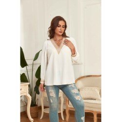 Ladies V Neck White Plus Size Blouse Tops