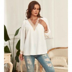 Ladies V Neck White Plus Size Blouse Tops