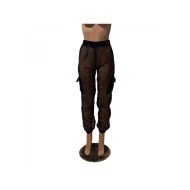  Casual Gauze See Through Pure Color Women's Pants