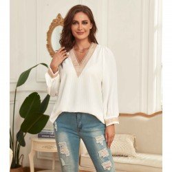 Ladies V Neck White Plus Size Blouse Tops