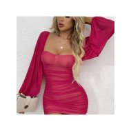  Sexy Square Collar See Through Women's Dress