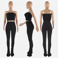 Trendy Strapless Top And Stacked Trouser Sets Trendy Strapless Top And Stacked Trouser Sets