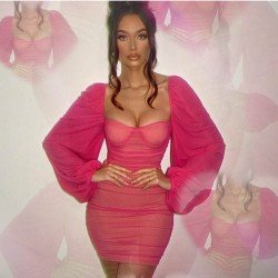  Sexy Square Collar See Through Women's Dress