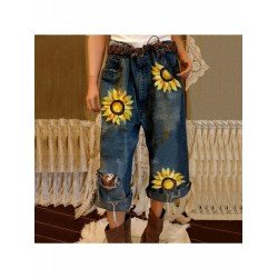 Fashion Flower Printing Ripped Women's Jeans Fashion Flower Printing Ripped Women's Jeans