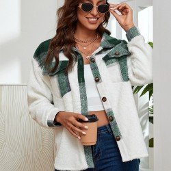  New Loose Plush Plaid Women's Coat