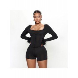  Black Skinny Square Neck Backless Women's Rompers