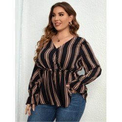  Casual V Neck Striped Women's Long Sleeve Shirt