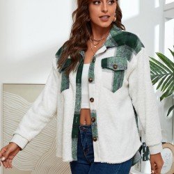  New Loose Plush Plaid Women's Coat