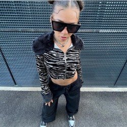  Zebra Stripes Patchwork Cropped Coats For Women