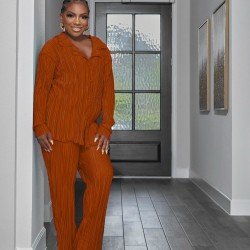 Casual Loose Solid Matching Blouse And Trouser Sets