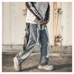 Skeleton Printed Black High Waist Jeans