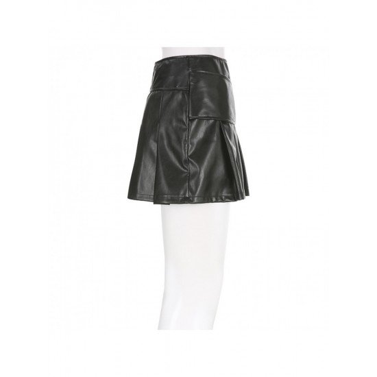  2024 PU Pure Color Hot Girl Pleated Skirt