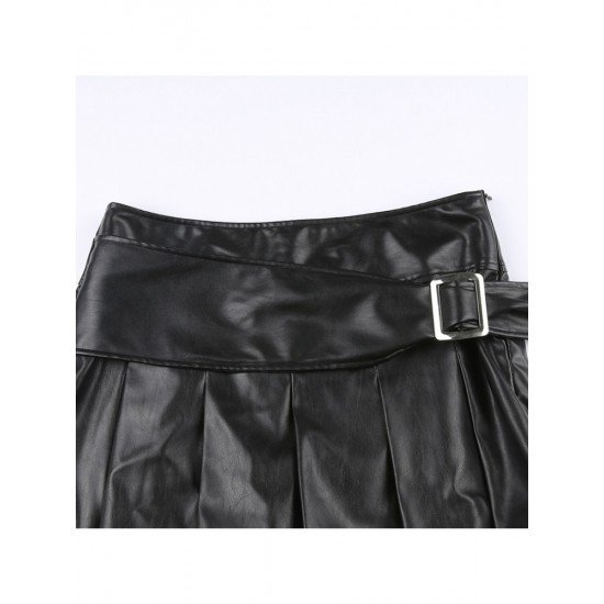  2024 PU Pure Color Hot Girl Pleated Skirt