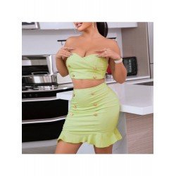 Sexy Pure Color Zipper Strapless Top Ruffle Skirt Sets  Sexy Pure Color Zipper Strapless Top Ruffle Skirt Sets