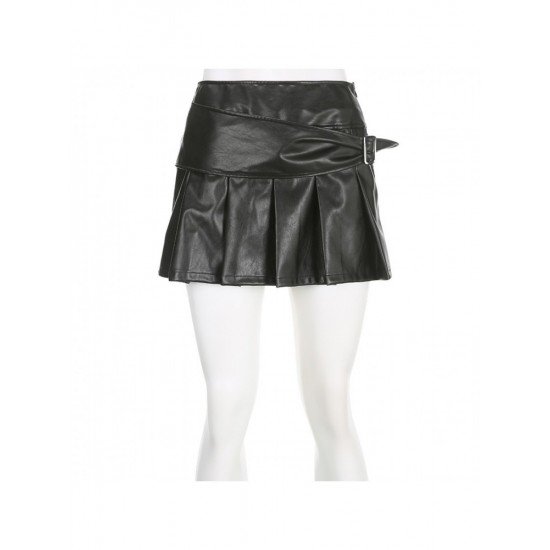 2024 PU Pure Color Hot Girl Pleated Skirt