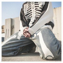 Skeleton Printed Black High Waist Jeans