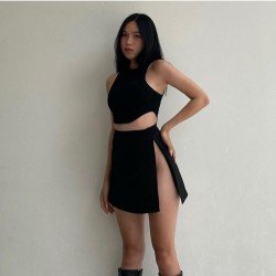 Sexy Solid Color Square Neck Skirt Suit