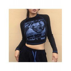  2024 Round Neck Printing Casual Crop Top