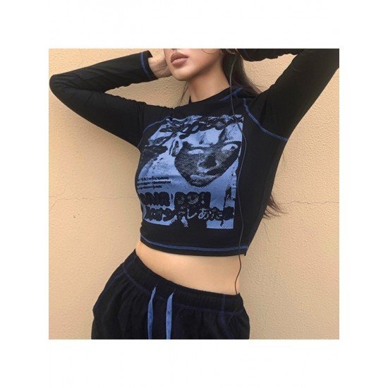  2024 Round Neck Printing Casual Crop Top