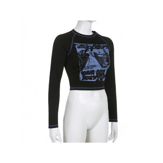  2024 Round Neck Printing Casual Crop Top