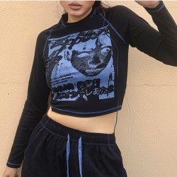  2024 Round Neck Printing Casual Crop Top