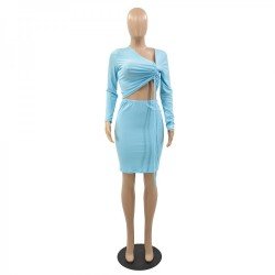 Ruched Long Sleeve Top And Skirt Sets