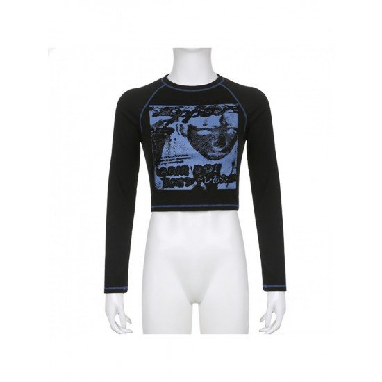  2024 Round Neck Printing Casual Crop Top