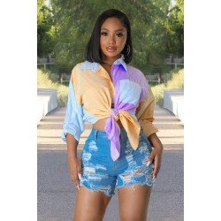 Contrast Color Patchwork Striped Long Sleeve Dress Contrast Color Patchwork Striped Long Sleeve Dress