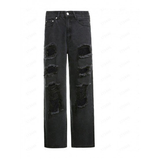 Street Fashion Pure Color Ripped Women Jeans