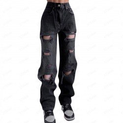 Street Fashion Pure Color Ripped Women Jeans