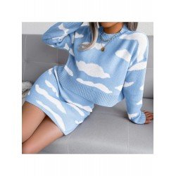 Contrast Color Knitting Women's Skirt Two-Piece Sets  Contrast Color Knitting Women's Skirt Two-Piece Sets