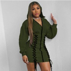  Pure Color Hooded Women's Long Sleeve Dress