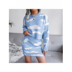 Contrast Color Knitting Women's Skirt Two-Piece Sets  Contrast Color Knitting Women's Skirt Two-Piece Sets