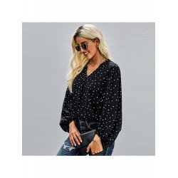 Casual V Neck Polka-dot Women's Long Sleeve Top  Casual V Neck Polka-dot Women's Long Sleeve Top