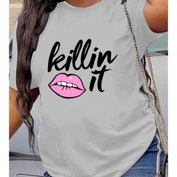 Letter Lip Graphic White T Shirts For Women