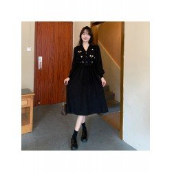 V-Neck Embroidery Temperament Women's Black Dress  V-Neck Embroidery Temperament Women's Black Dress