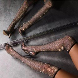  Sexy Rhinestone See Through Over The Knee Boots