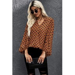  Casual V Neck Polka-dot Women's Long Sleeve Top