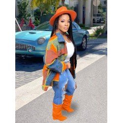 Fashion Color Blocking Women Coats