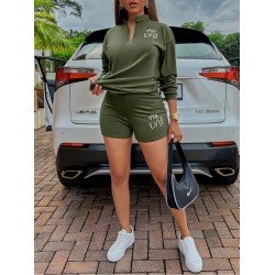  Casual Letter Printing Zipper Women's Suits