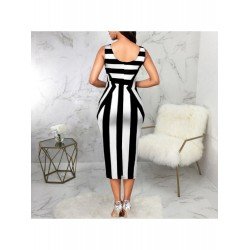 Summer Backless Striped Sleeveless Midi Dress Summer Backless Striped Sleeveless Midi Dress