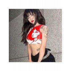  Summer 2024 Round Neck Figure Pattern Crop Tank