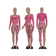  Hollowed Out Crop Top And Printing Trouser Sets