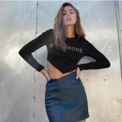 Stylish Letter Hot Drilling Black Cropped Tops