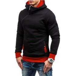 Winter Hooded Contrast Color Patchwork Men's Top  Winter Hooded Contrast Color Patchwork Men's Top