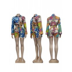 Casual Digital Printed Top And Shorts Women's Set  Casual Digital Printed Top And Shorts Women's Set