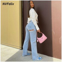 Sexy Ripped Straight Leg Slit Hem Jeans Sexy Ripped Straight Leg Slit Hem Jeans
