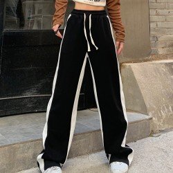 Casual Sports Contrast Color N Drawstring Loose Long Pants